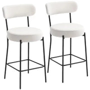 Set di 2 sgabelli da bar in tessuto bouclé con schienale curvo e poggiapiedi, 49x52x95cm, Crema