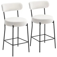 Set di 2 sgabelli da bar in tessuto bouclé con schienale curvo e poggiapiedi, 49x52x95cm, Crema