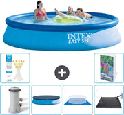 Piscina Rond Opblaasbar Easy Set - 396 x 84 cm - Blu - Inclusa Pomp Copertura - Fondotelaio - Mat Matita Solare - 7 pezzi