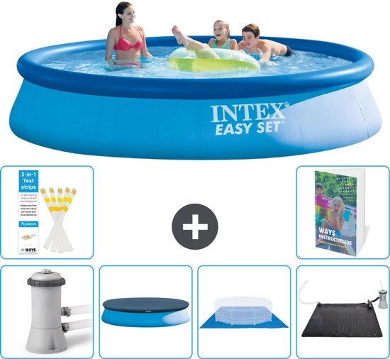 Piscina Rond Opblaasbar Easy Set - 396 x 84 cm - Blu - Inclusa Pomp Copertura - Fondotelaio - Mat Matita Solare - 7 pezzi
