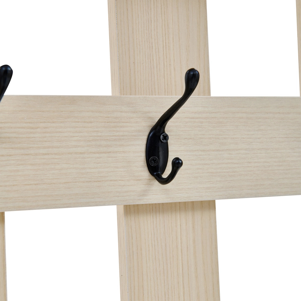 GARDEROBA con 4 ganci e panca 60x35x179,5 cm MDF effetto legno e acciaio nero