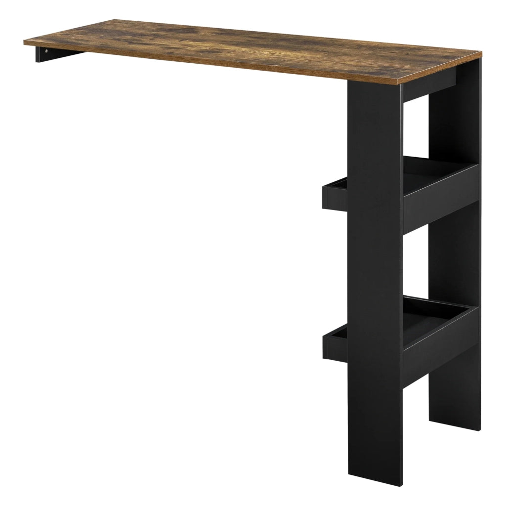 Elegante tavolo da bar con vani portaoggetti tavolo da bistrot a parete pannello di particelle rivestito in melaminico 120 x 45 x 106 cm rovere scuro/nero 03_0006216