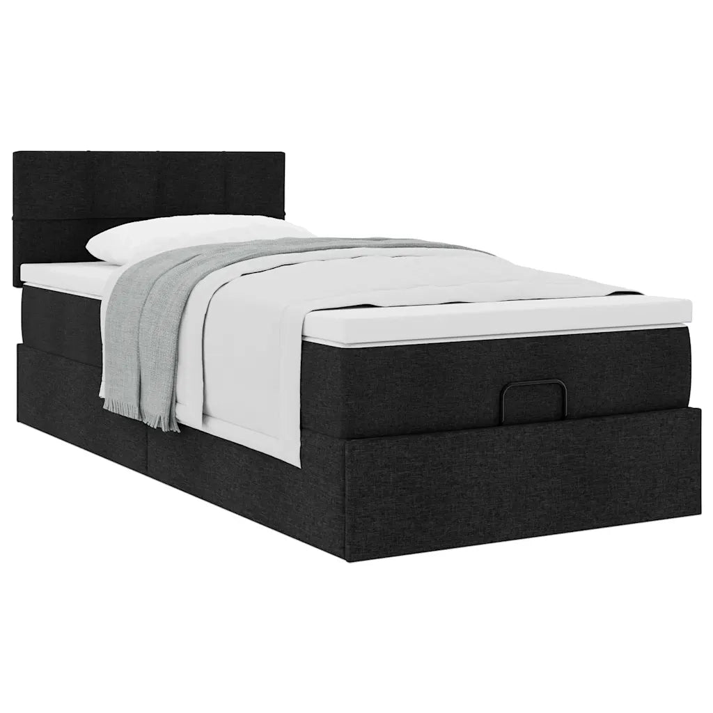 Struttura Letto Pouf con Materasso Nero 90x190 cm in Tessuto 3311423