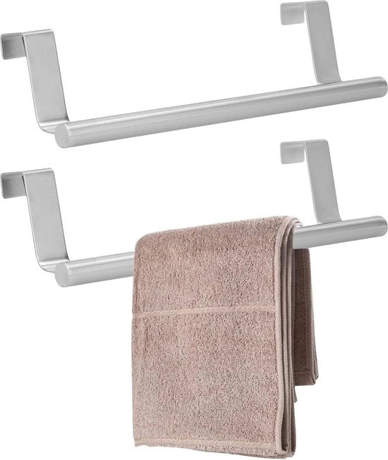 Sistema di appoggio per asciugamani in metallo - Appendibile alle porte interne o esterne - Appoggio per asciugamani, asciugamani e teli (36cm) - Set da 2.
