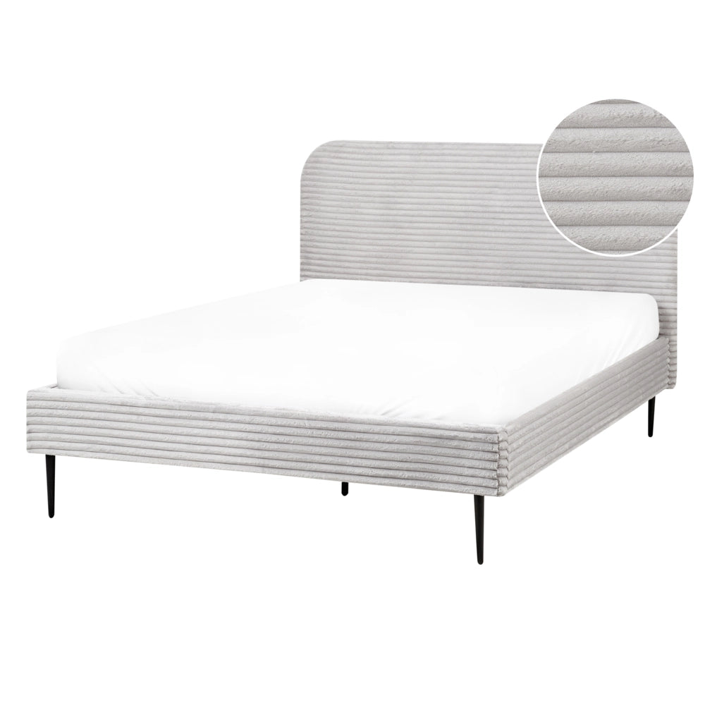 Letto grigio chiaro velluto a coste testiera con rete a doghe 140 x 200 cm design minimalista