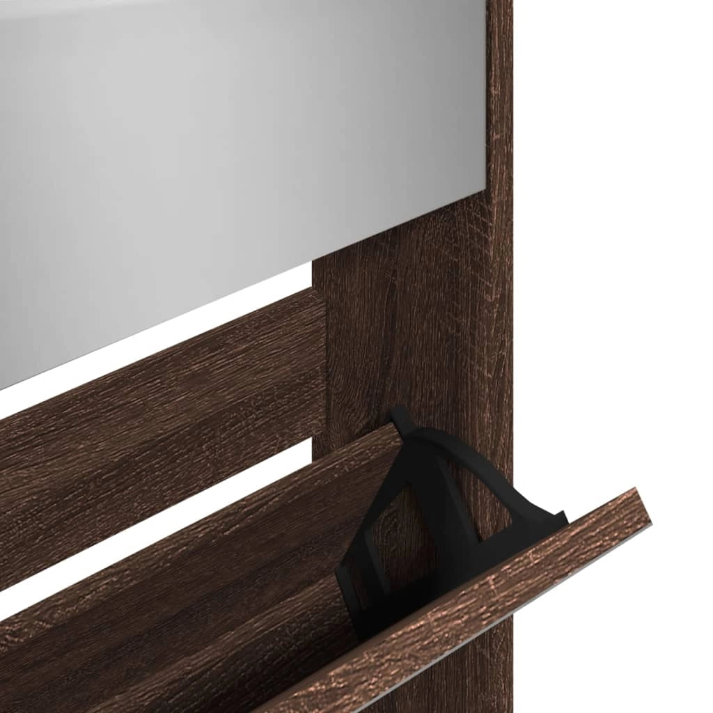Scarpiera mobiletto portascarpe mobile ingresso/corridoio/soggiorno con specchio 5 ripiani 63 x 17 x 169,5 cm marrone 02_0021892