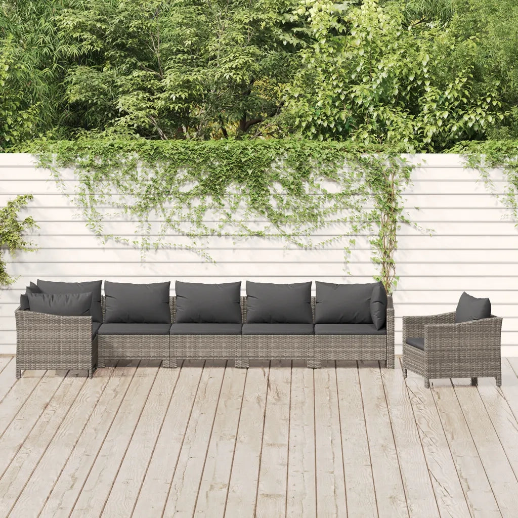 Set Divani da Giardino 7 pz con Cuscini in Polyrattan Grigio 3187284
