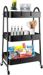 Carrello a 3 livelli in metallo - 42 x 30,5 x 85 cm - nero