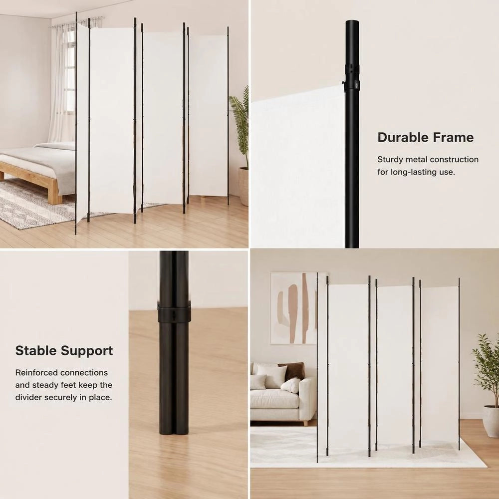 6-piece White Fabric Room Divider, 300x220 Cm