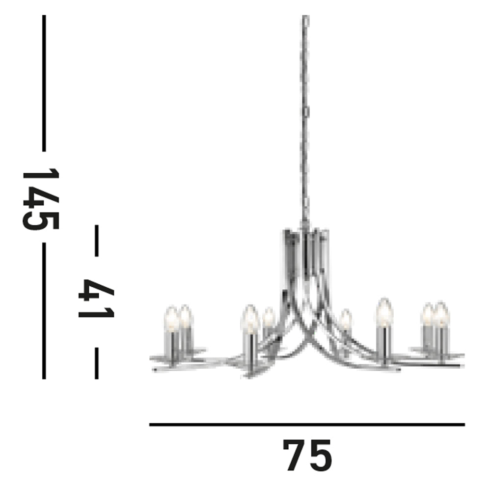 Lampadario Industrial-Nordico Ascona Acciaio Cromo Vetro 8 Luci E14