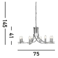 Lampadario Industrial-Nordico Ascona Acciaio Cromo Vetro 8 Luci E14