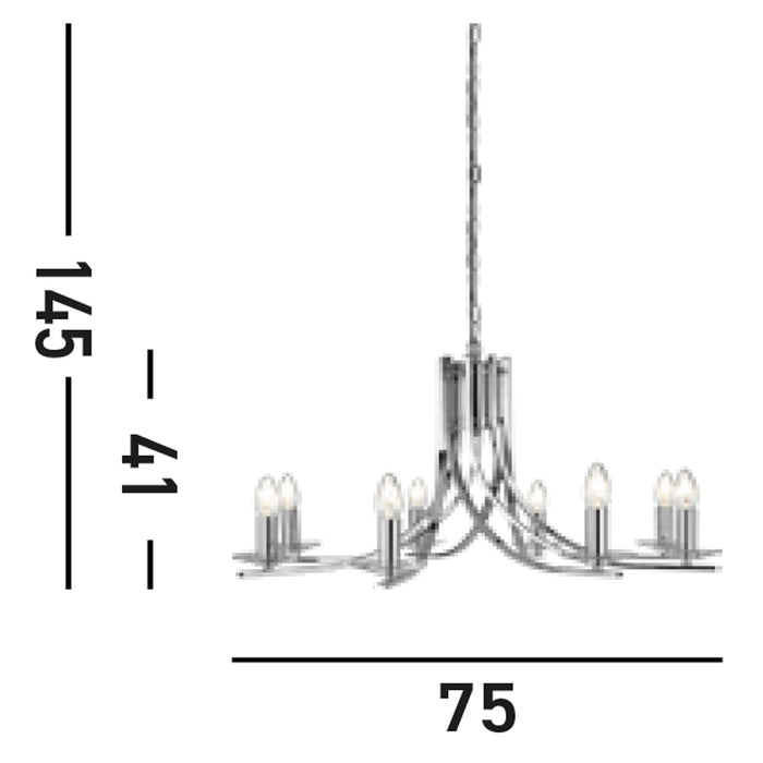 Lampadario Industrial-Nordico Ascona Acciaio Cromo Vetro 8 Luci E14