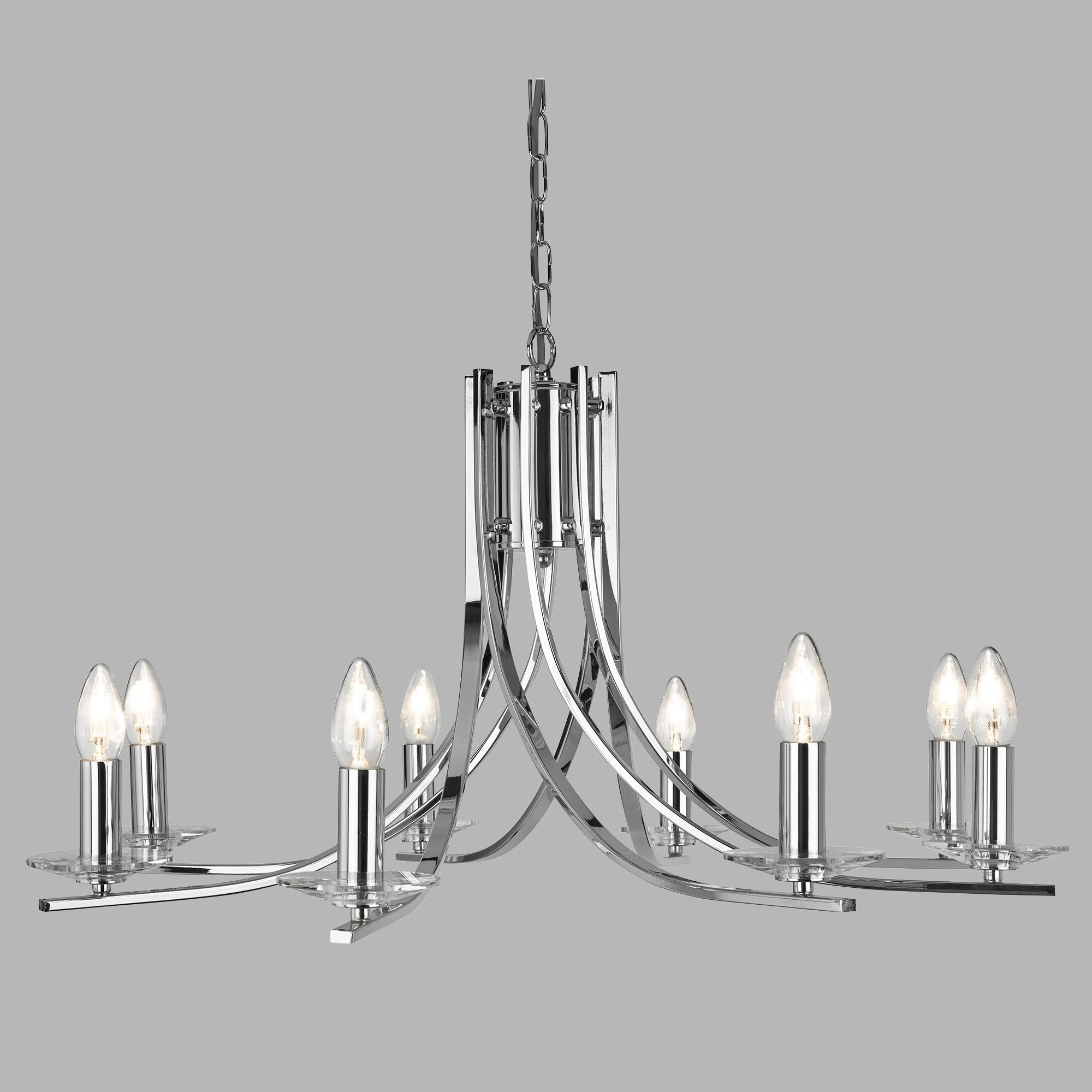 Lampadario Industrial-Nordico Ascona Acciaio Cromo Vetro 8 Luci E14