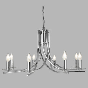 Lampadario Industrial-Nordico Ascona Acciaio Cromo Vetro 8 Luci E14