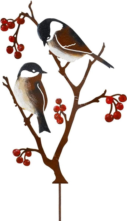Stecchino Metallico per Giardino con Uccelli e Frutti - 60 cm Alto - Decorazione per Giardino Esterno
