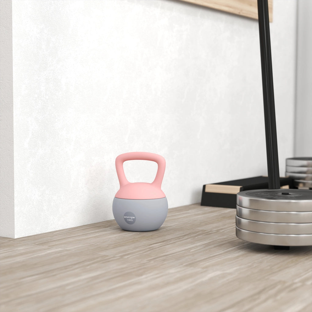 Kettlebell 10 kg con manico antiscivolo ¨C zephmum ¨C rosa e grigio 21x21x30 cm