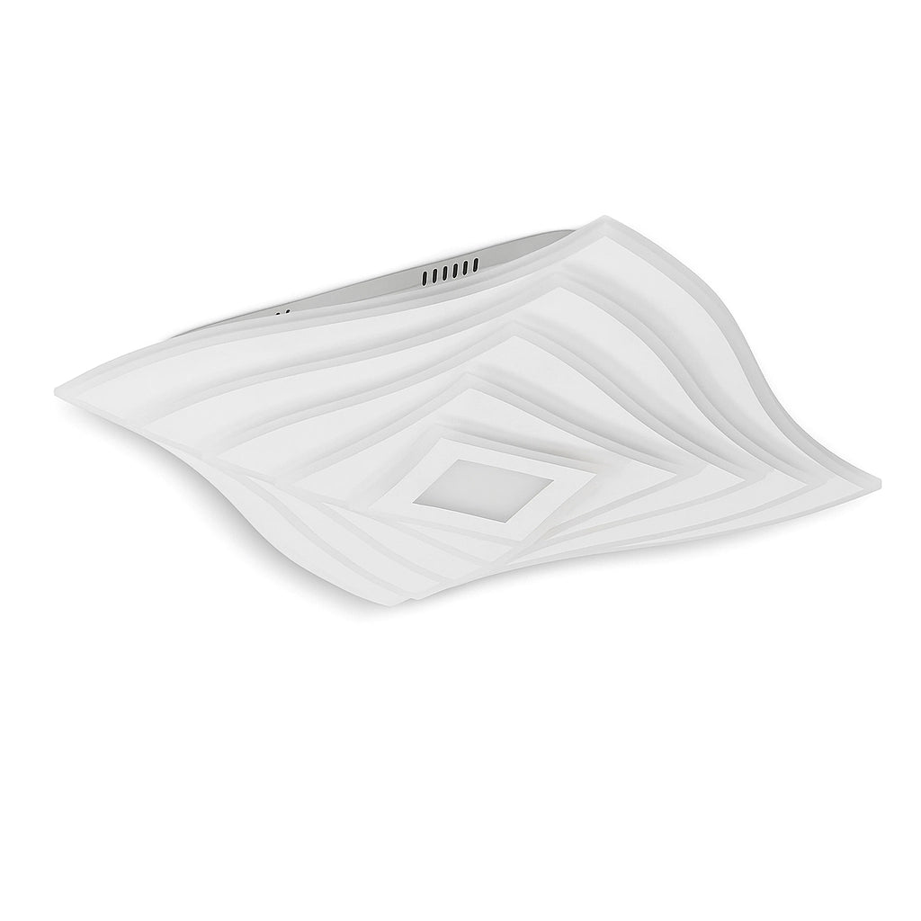 Plafoniera LED Moderna 75W con Telecomando, Dimmerabile CCT 3000K-6500K, 6000 Lumen, Design Geometrico Bianco in Acrilico e Metallo, Lampadario da Soffitto per Soggiorno Camera Ufficio