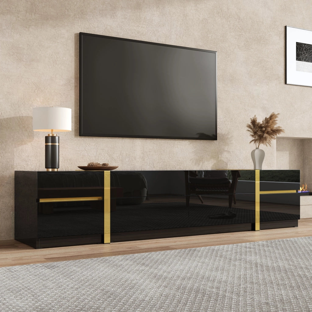 Mobile TV con Cassetti e Ante ¨C MINIMAL ¨C Bianco Lucido, Bordi Dorati