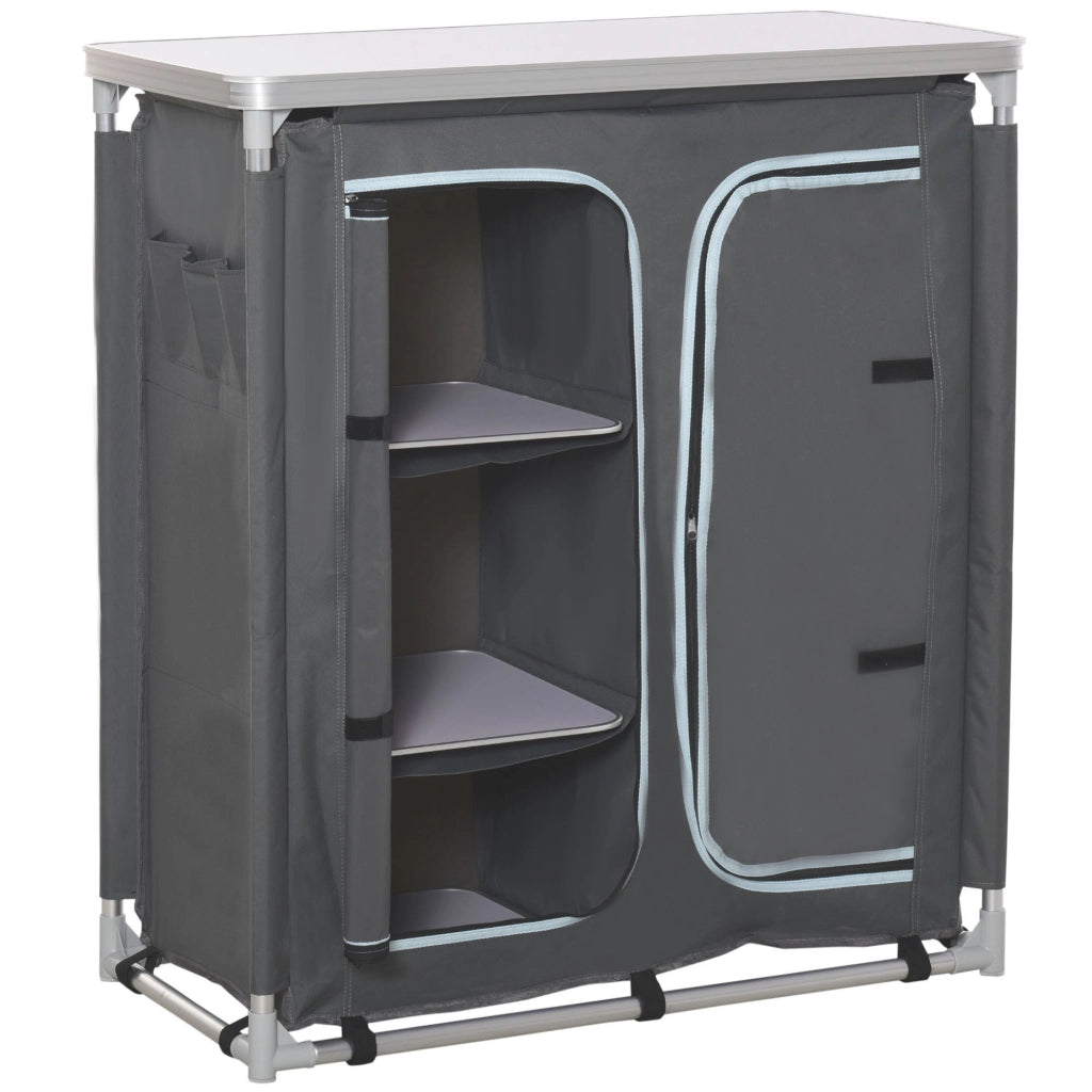Mobile da Campeggio 3 Mensole 96x49,5x104 cm in Alluminio e Tessuto Oxford Grigio