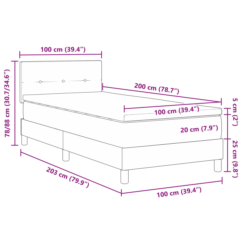 Letto Box Spring con Materasso Nero 100x200 cm Velluto