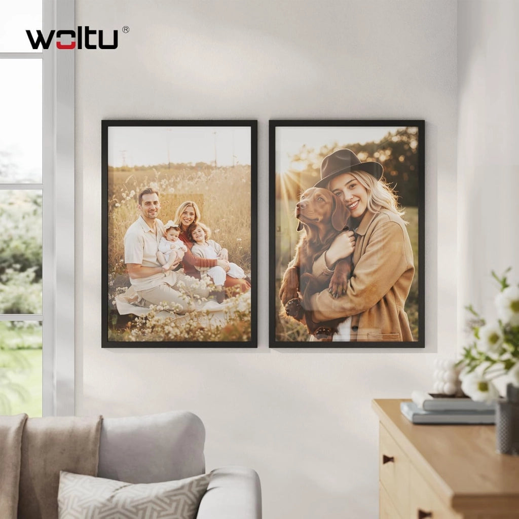 Set di 10 Cornici 40x60 cm con Passepartout, Portafoto in Orizzontale o Verticale, da Parete o Tavolo, in Legno MDF, Nero