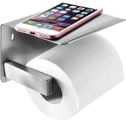 Oggetto di supporto per carta igienica in acciaio inossidabile V2A per installazione a muro, supporto per carta igienica con piastra per esempio smartphone, 2 modalità di installazione: foratura o adesivo 3M
