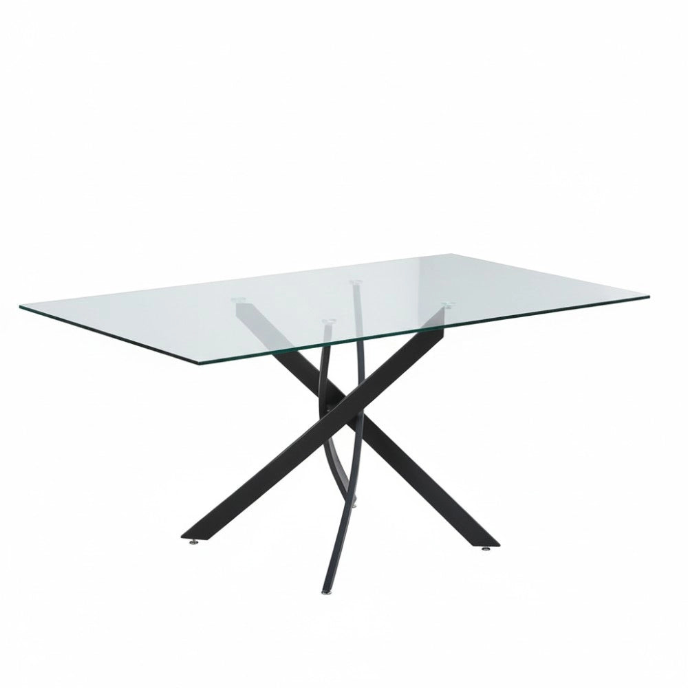 Tavolo da Pranzo Peyton 160×90 cm in Vetro Temperato con Gambe Incrociate Nere