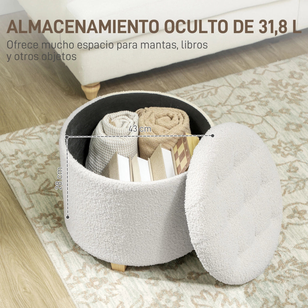 Pouf con cassetto ¨C zephmum ¨C bianco, tessuto, 45x45x41 cm