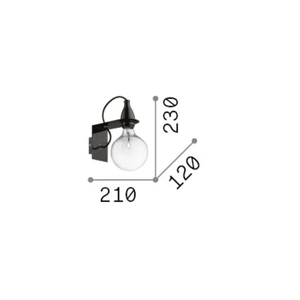 Applique Moderna Minimal Metallo Nero 1 Luce E27 8W 3000K Luce Calda