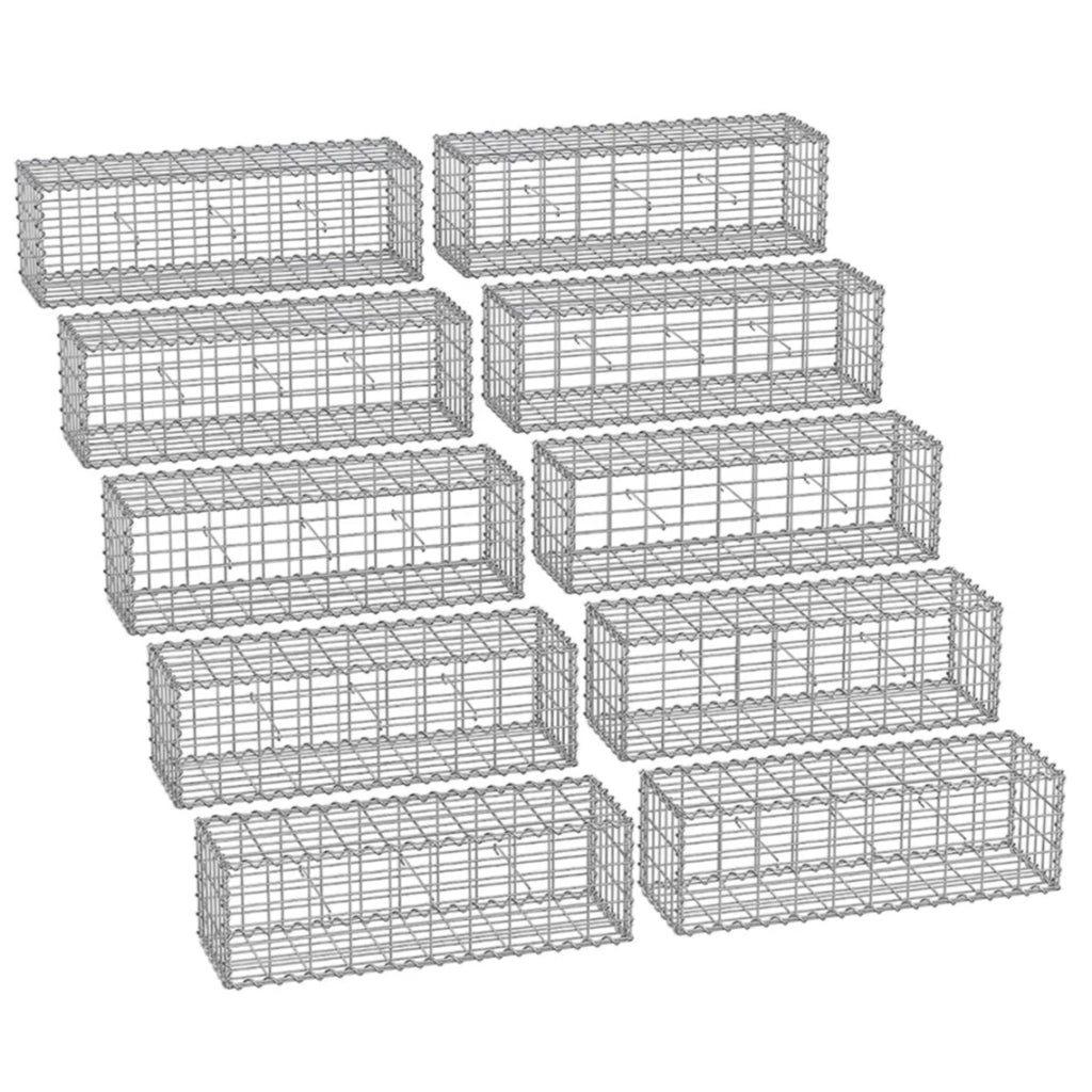 Set di 10 gabbioni per pietre gabbia metallica cestino per pietre maglia 5 x 10 cm zincato muro decorazione da giardino 100 x 50 x 30 cm grigio 12_0005955