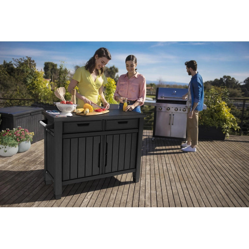 Carrello Cucina da Esterno Unity XL Drawers 207L - Doppio Cassetto e Accessori - Grafite - Keter