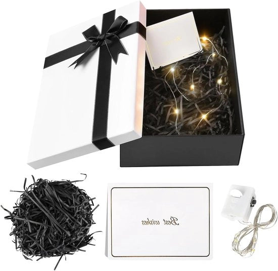 Cadeautasciugamani con Coperchio 25 x 18 x 8,5 cm, Lussuoso Cadeautasci crime con Striscia, Perfetto per Feste di Compleanno e Matrimoni, Incluso Carta di Auguri e Raffia
