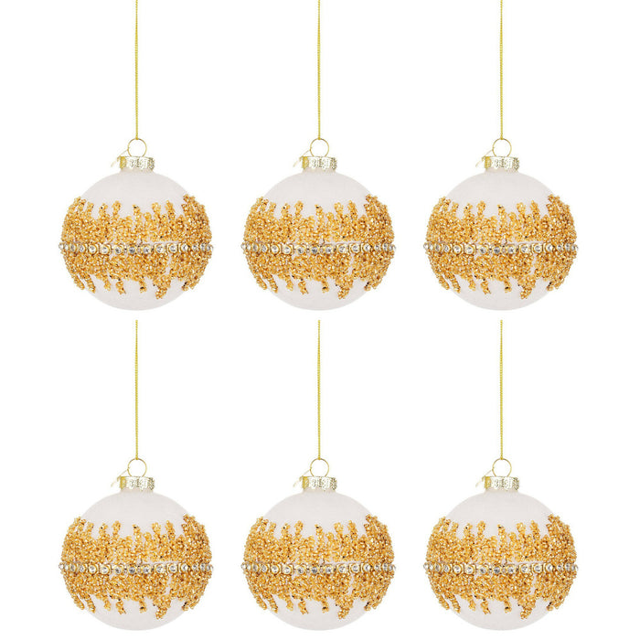Palline di Natale in Vetro Bianco Velluto Oro Luxury Diametro: 80 mm