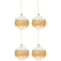 Palline di Natale in Vetro Bianco Velluto Oro Luxury Diametro: 100 mm