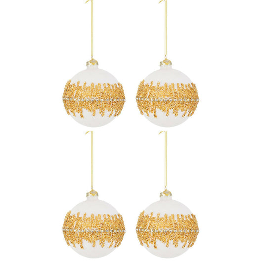 Palline di Natale in Vetro Bianco Velluto Oro Luxury Diametro: 100 mm