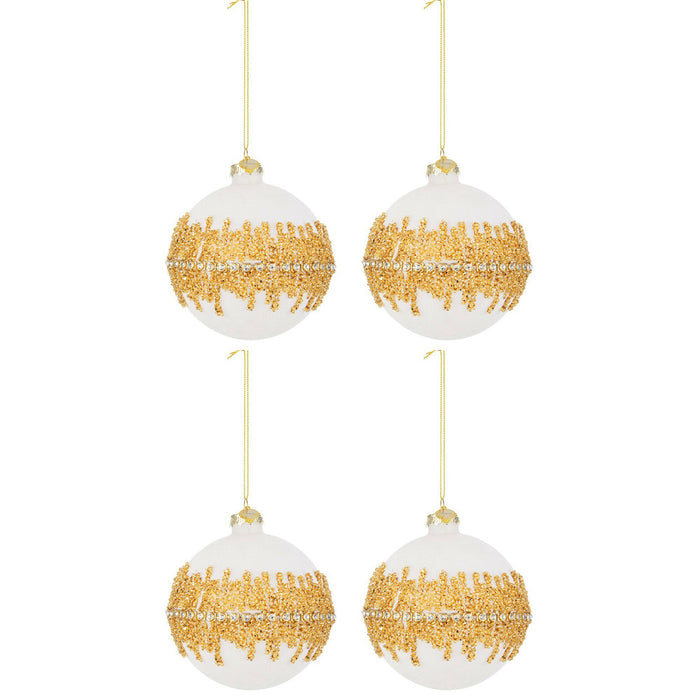 Palline di Natale in Vetro Bianco Velluto Oro Luxury Diametro: 100 mm