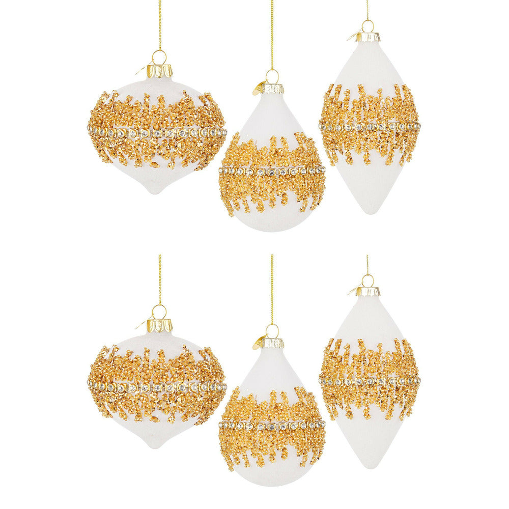 Palline di Natale in Vetro Pendaglio Bianco e Velluto Oro Luxury