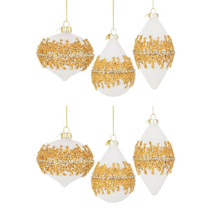 Palline di Natale in Vetro Pendaglio Bianco e Velluto Oro Luxury