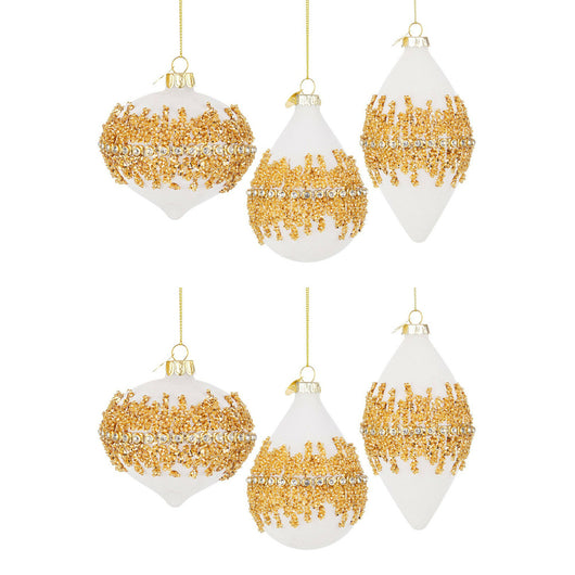 Palline di Natale in Vetro Pendaglio Bianco e Velluto Oro Luxury