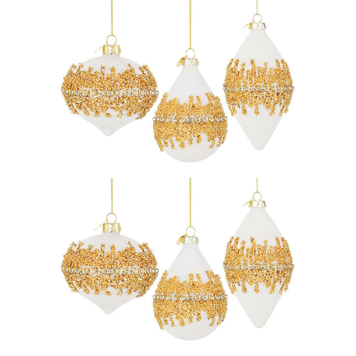 Palline di Natale in Vetro Pendaglio Bianco e Velluto Oro Luxury