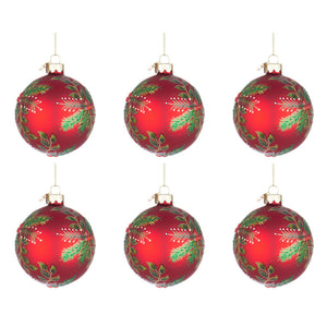 Palline di Natale in Vetro Rosse Pungitopo Swarovski Leafage Diametro: 80 mm