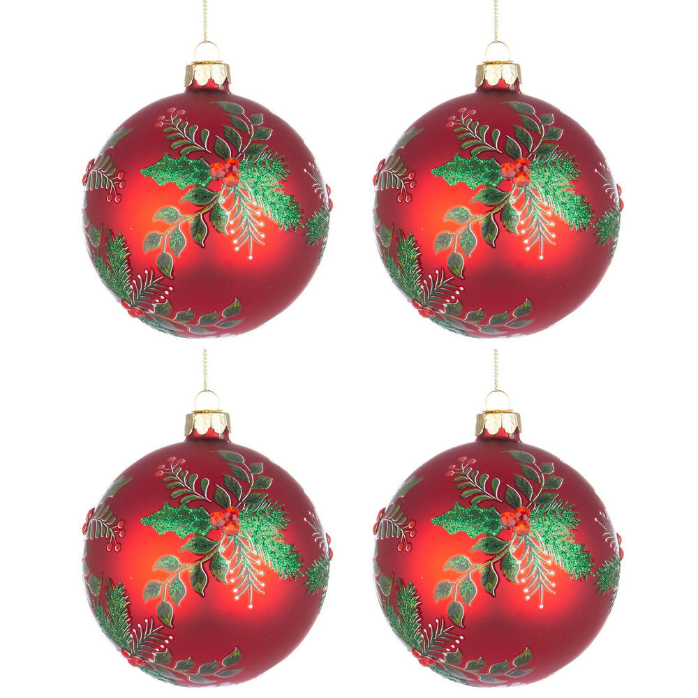 Palline di Natale in Vetro Rosse Pungitopo Swarovski Leafage Diametro: 100 mm