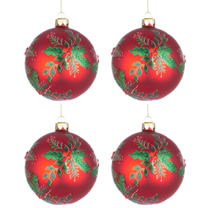 Palline di Natale in Vetro Rosse Pungitopo Swarovski Leafage Diametro: 100 mm
