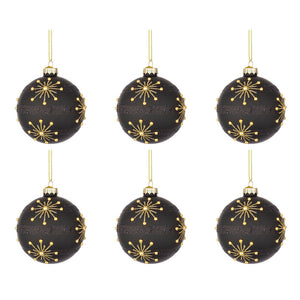 Palline di Natale in Vetro Nero Oro e Stelle Glimmer Diametro: 80 mm