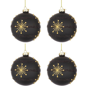 Palline di Natale in Vetro Nero Oro e Stelle Glimmer Diametro: 100 mm