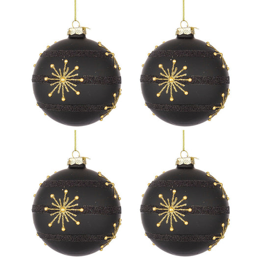 Palline di Natale in Vetro Nero Oro e Stelle Glimmer Diametro: 100 mm