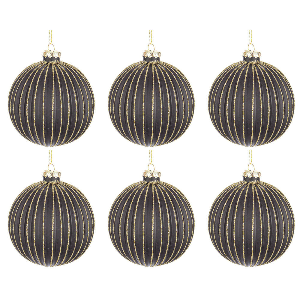 Palline di Natale in Vetro Nero Oro Meridiani Lurex Dreamy Diametro: 80 mm