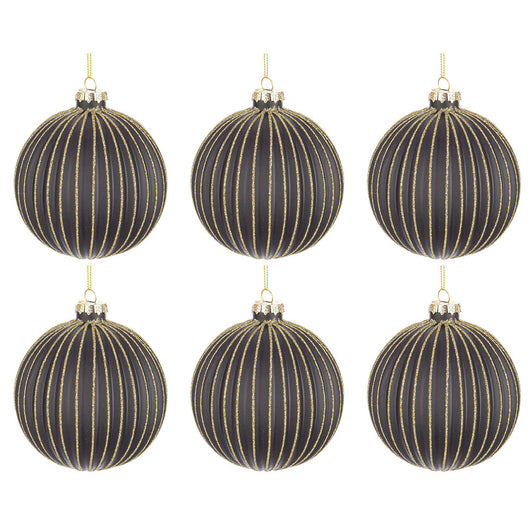 Palline di Natale in Vetro Nero Oro Meridiani Lurex Dreamy Diametro: 80 mm