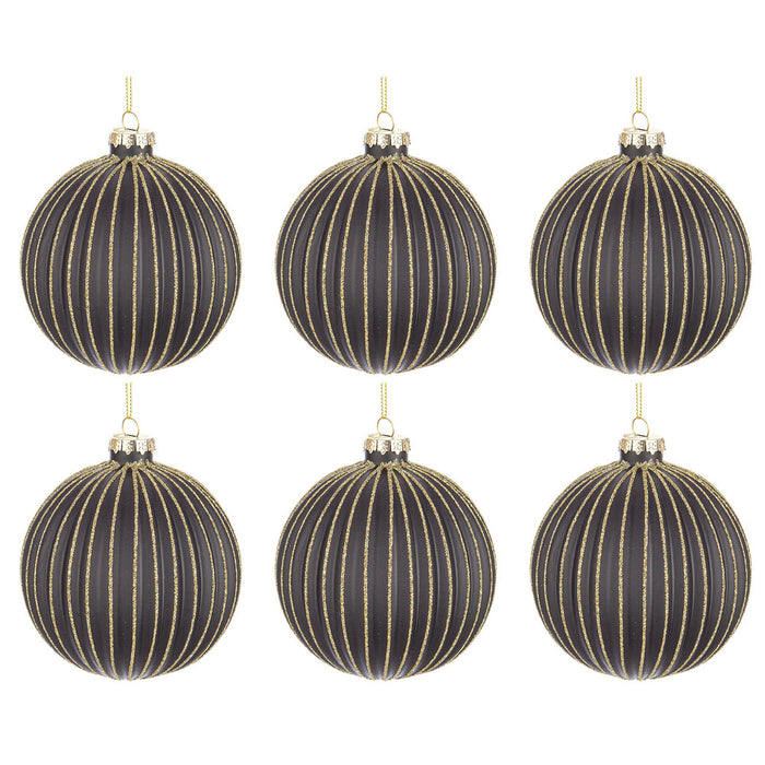 Palline di Natale in Vetro Nero Oro Meridiani Lurex Dreamy Diametro: 80 mm