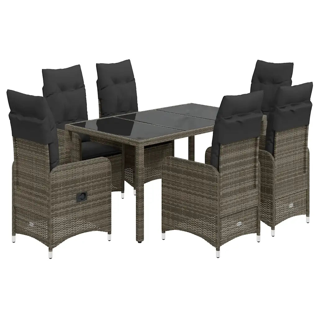 Set BistrÃ² da Giardino 7 pz con Cuscini in Polyrattan Grigio